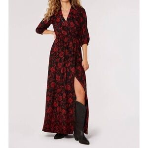 Apricot Floral Faux Wrap Maxi Dress